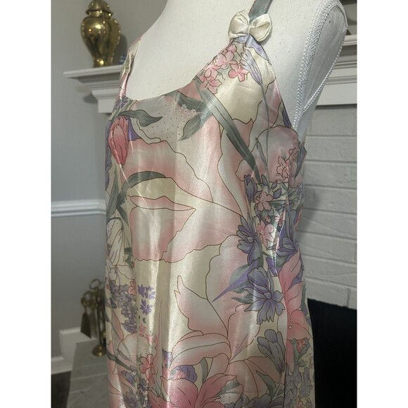 Vintage Womens Sante Classics Floral Silky Slip Dress S Coquette Bows Girly - Picture 3 of 5